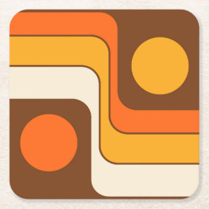 Mod 1970s Retro Style Geometrisch ontwerp Vierkante Kartonnen Onderzetter