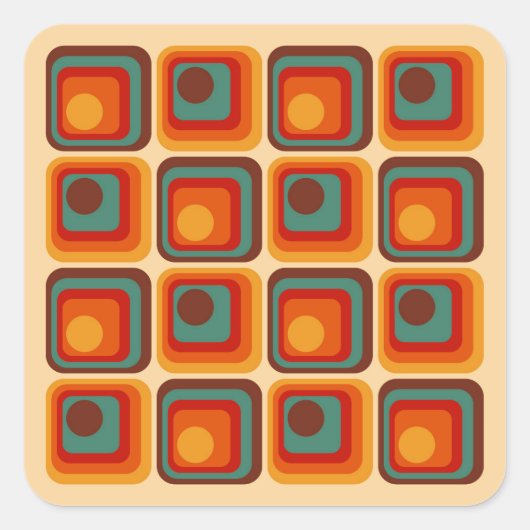 Mod 1970s Retro Style Geometrisch ontwerp Vierkante Sticker (Voorkant)