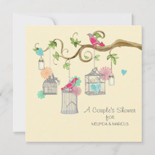 Mod Bird Cage Mason Jar Heart Floral Vrijgezellenf Kaart