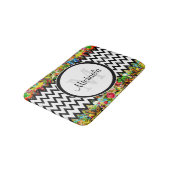 Mod Black Chevron  Floral Monogram en naam Badmat (Gekanteld)