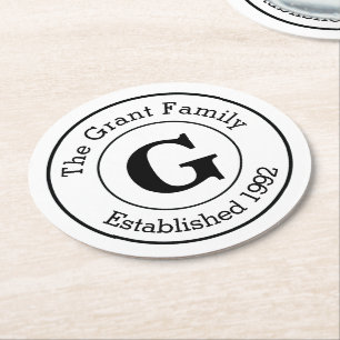Mod Black en White - Aangepaste monogram familie Ronde Kartonnen Onderzetter