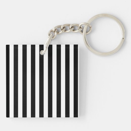 Mod Black en White Stripes Pattern Sleutelhanger (Achterkant)