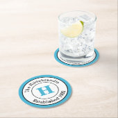 Mod Blue Black en White Custom Monogram Family Ronde Kartonnen Onderzetter (Insitu)