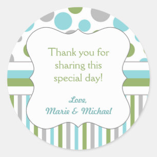 Mod Blue Green Boy Baby shower gunst sticker 3471