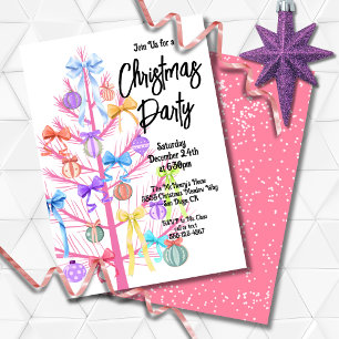 Mod Bow Roze Kerstboom Party Uitnodiging