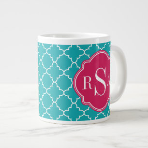 Mod Bright Blue Trellis Pink Monogram Grote Koffiekop