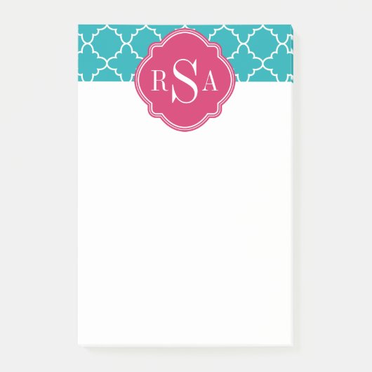 Mod Bright Blue Trellis Pink Monogram Post-it® Notes (Voorkant)