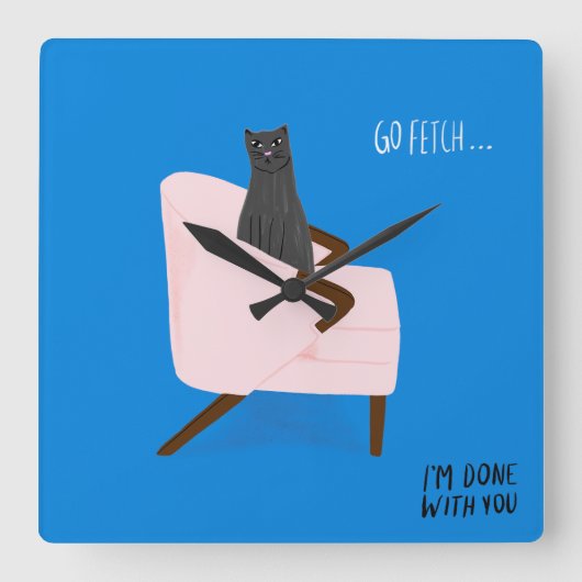 Mod Cats - Go Fetch Vierkante Klok (Voorkant)