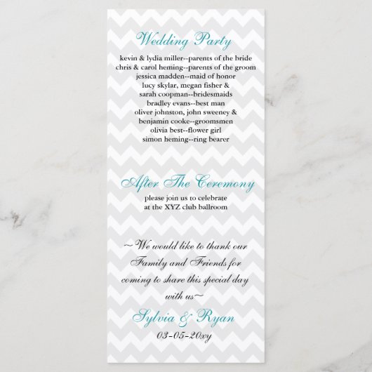 Mod chevron aqua Ombre programme de mariage (Dos)