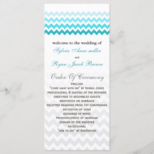 Mod chevron aqua Ombre programme de mariage (Devant)