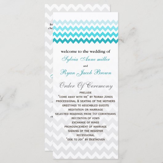 Mod chevron aqua Ombre Trouwprogramma Programma (Voorkant / Achterkant)