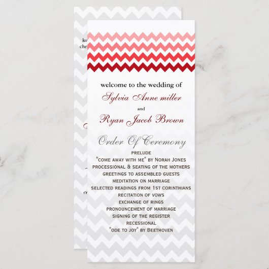 Mod chevron rouge Ombre Wedding programme (Devant / Derrière)