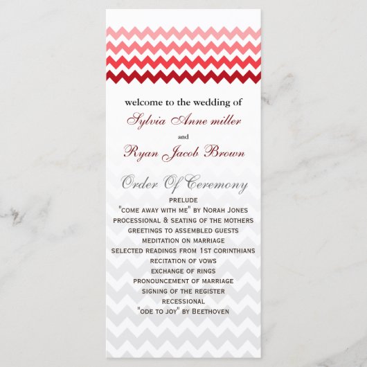 Mod chevron rouge Ombre Wedding programme (Devant)