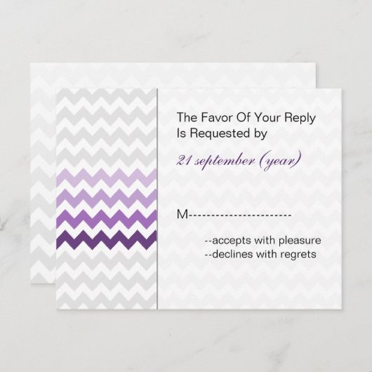 Mod chevron violet Ombre mariage rsvp (Devant / Derrière)