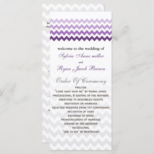Mod chevron violet Ombre Wedding programme (Devant / Derrière)