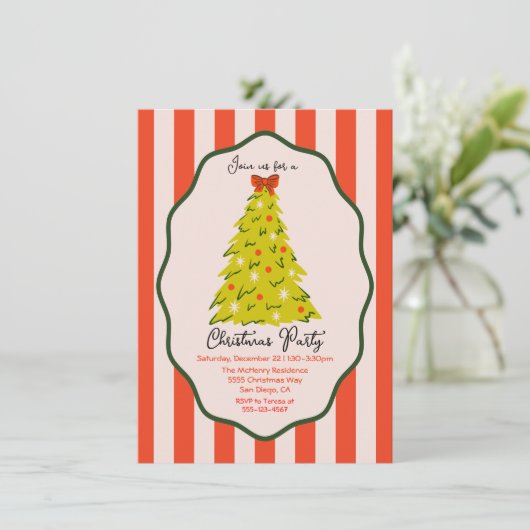 Mod Christmas Party hand getrokken boom Kaart (Staand voorkant)