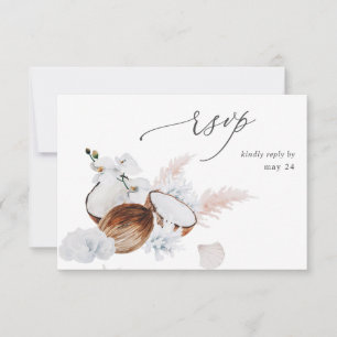 MOD Coconut Coral & White Floral w Meal RSVP Card Kaartje