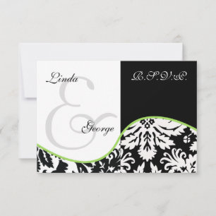 mod damask vert cartes rsvp standard 3,5 x 5