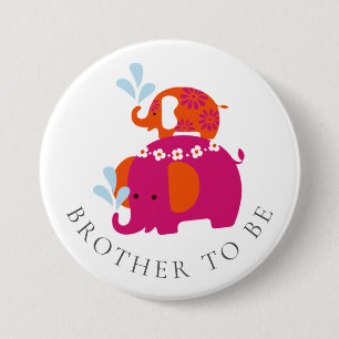 Mod Elephant Baby shower Brother to be Ronde Button 7,6 Cm