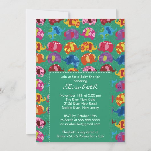 Mod Elephant Baby shower Invitation Green Kaart (Voorkant)