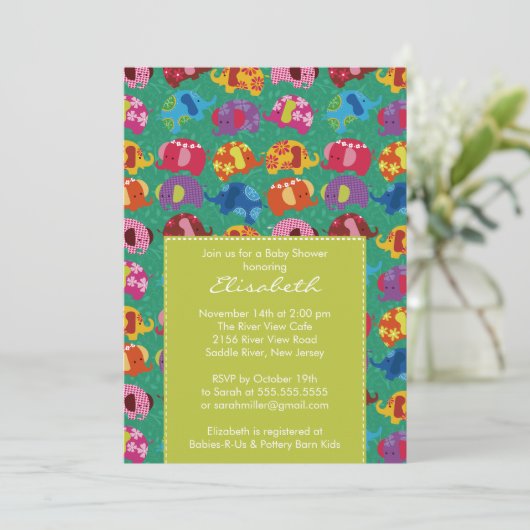 Mod Elephant Baby shower Invitation Lime (Debout devant)