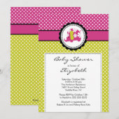 Mod Elephant Baby shower Invitation Pink Polka Dot Kaart (Voorkant / Achterkant)
