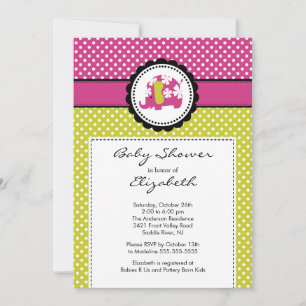 Mod Elephant Baby shower Invitation Pink Polka Dot Kaart