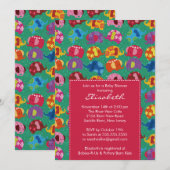 Mod Elephant Baby shower Uitnodiging Roze (Voorkant / Achterkant)