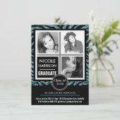 Mod Faux Glitter Zebra Girl 3 Foto Afstuderen Kaart (Staand voorkant)