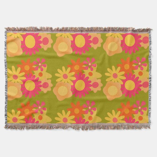 mod floral vintage rose vert jeté couverture (Devant)