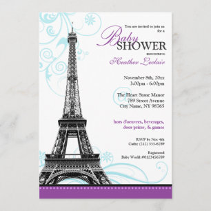 Mod Flourish Eiffel Tower Parisian Baby shower Kaart