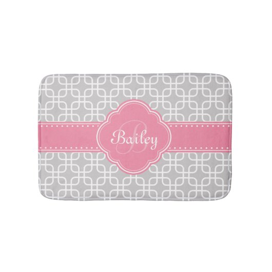 Mod Gray Pattern Roze Quatrefoil Monogram Badmat (Voorkant)