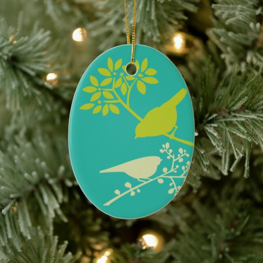 Mod Green Birds Keramisch Ornament (Boom)