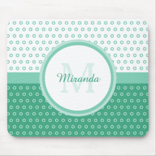 Mod Green en White Polka Dots Monogram met naam Muismat