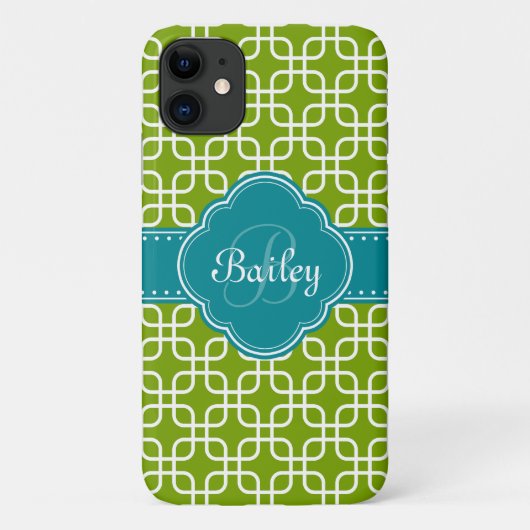 Mod Green Pattern Blauwgroen Quatrefoil Monogram Case-Mate iPhone Case (Achterkant)