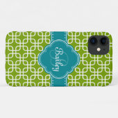 Mod Green Pattern Blauwgroen Quatrefoil Monogram Case-Mate iPhone Case (Achterkant (horizontaal))