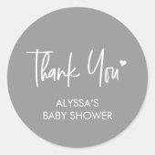 Mod Grey Neutral Modern Baby shower Thank you  Ronde Sticker (Voorkant)