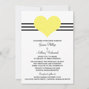 Mod Heart Wedding Invite, Geel Kaart