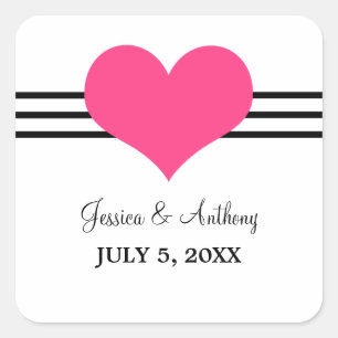 Mod Heart Wedding Stickers, Roze Vierkante Sticker