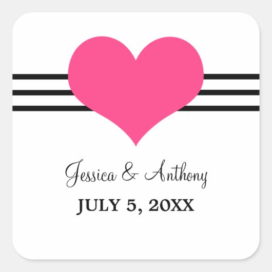 Mod Heart Wedding Stickers, Roze Vierkante Sticker (Voorkant)
