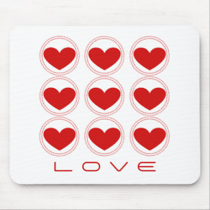 Mod Hearts Love Mousepad, Red Muismat