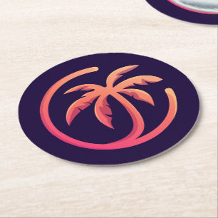Mod Hot Pink Oranje palmboom Ronde Kartonnen Onderzetter