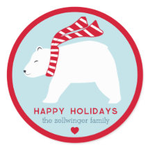 mod ijsberen- ijsblauw- ronde kerststickers