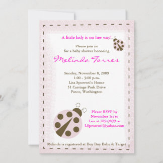 Mod Ladybug 5x7 Baby shower rose Invitation