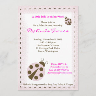 Mod Ladybug 5x7 Baby shower rose Invitation