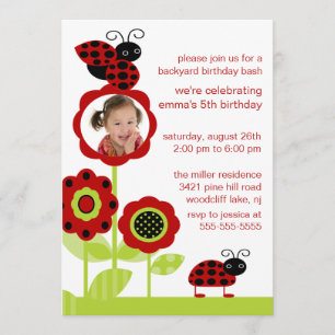 Mod Ladybug Bugs Photo Birthday Invitation Kaart