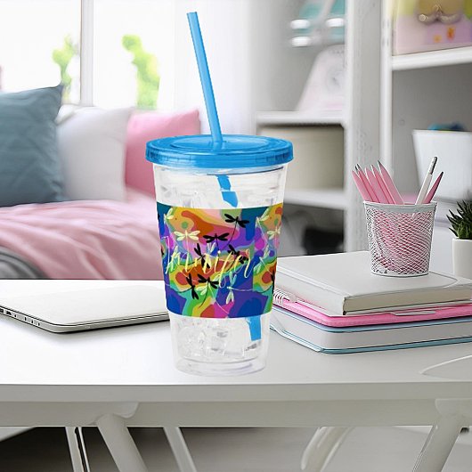 Mod libellen gepersonaliseerd   acryl drinkbeker