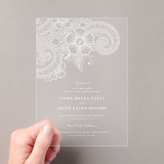 Mod Mehandi Clear Acrylic Wedding Invitation Acryl Uitnodigingen (Insitu (Draagbaar))