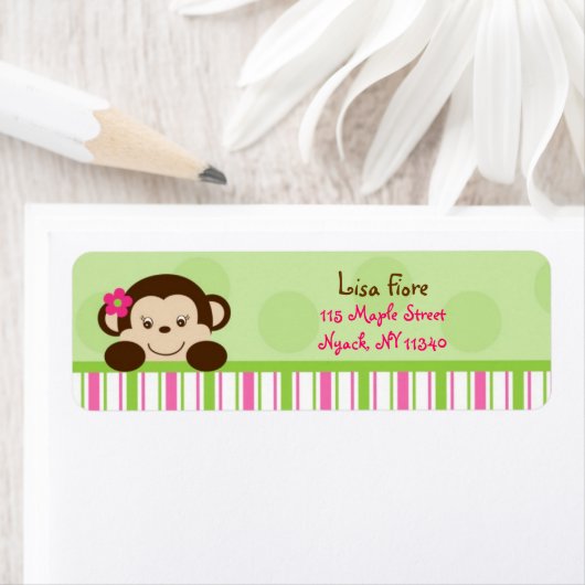 Mod Meisje Aap Roze Groene Adresetiketten Etiket (Insitu)