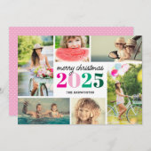 Mod Merry Christmas 6 Photo Collage Holiday Card Feestdagenkaart (Voorkant / Achterkant)